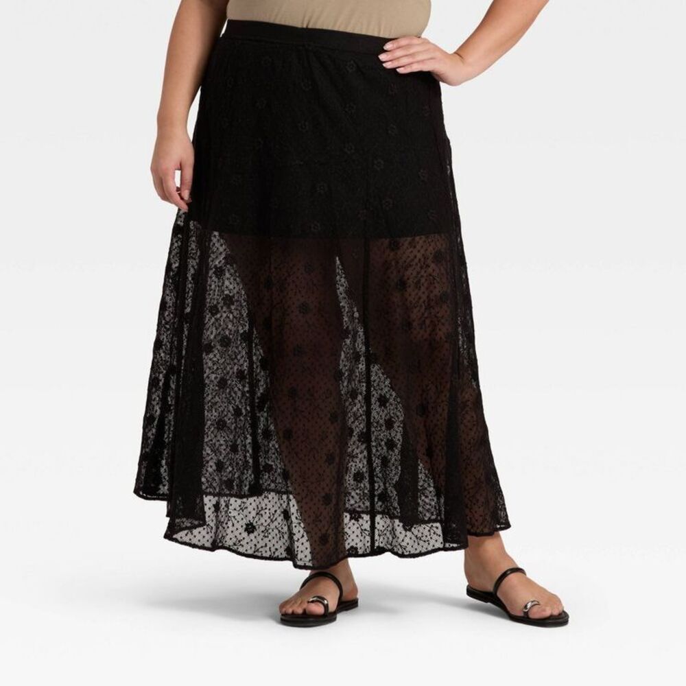 Women's Lace Maxi A-Line Skirt - Universal Thread Black XXL
